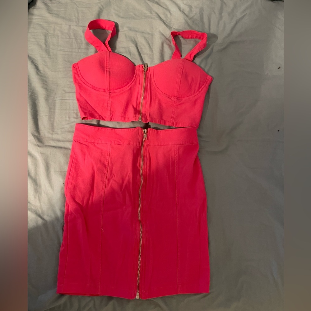 Pink mini skirt set